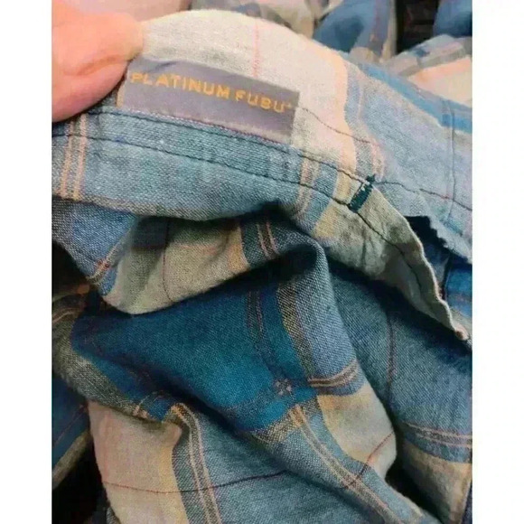 Fubu‎ Platinum Mens Blue Plaid Short Sleeve, Size L - Picture 8 of 9